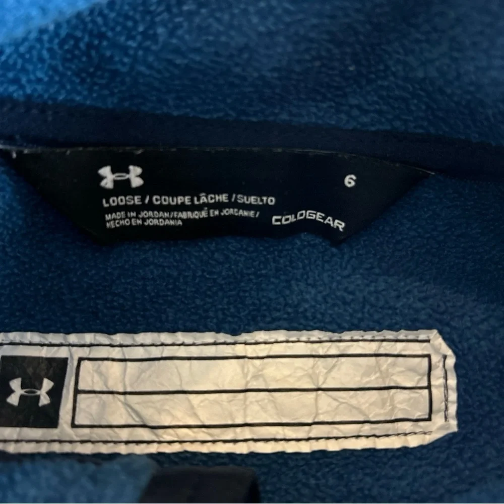 Under Armour Youth Boys Size 6 Full Zip Fleece Jacket Navy Blue Logo ColdGear
